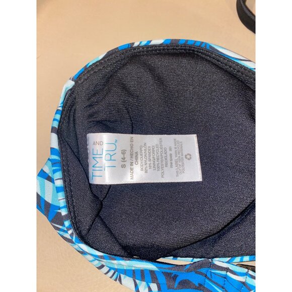 Time Tru Bandeau Bikini Top Small Blue Tropical Print Padded Adjustable Tie Back - Picture 5 of 5